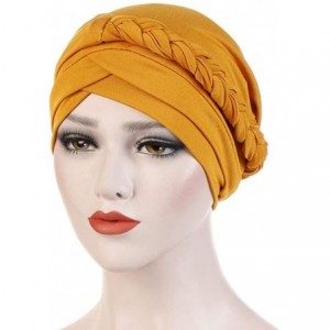 Skullies & Beanies Turban Headband-Women's Twisted Braid Hair Cover Wrap Cancer Hats Chemo Headwear Cap - Yellow - CH18WISTAY...