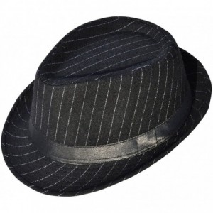 Fedoras Men Women's Classic Manhattan Trilby Short Brim Fedora Hat - Black Striped - CN12MXR8DAH $15.77