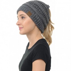 Skullies & Beanies Cable Knit Beanie Messy Bun Ponytail Warm Chunky Hat - Rust - CZ18Y6I99LN $16.41