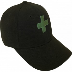 Baseball Caps Marijuana Green Cross Baseball Cap (One Size- Black/Green) - C318COS0UTA $35.94