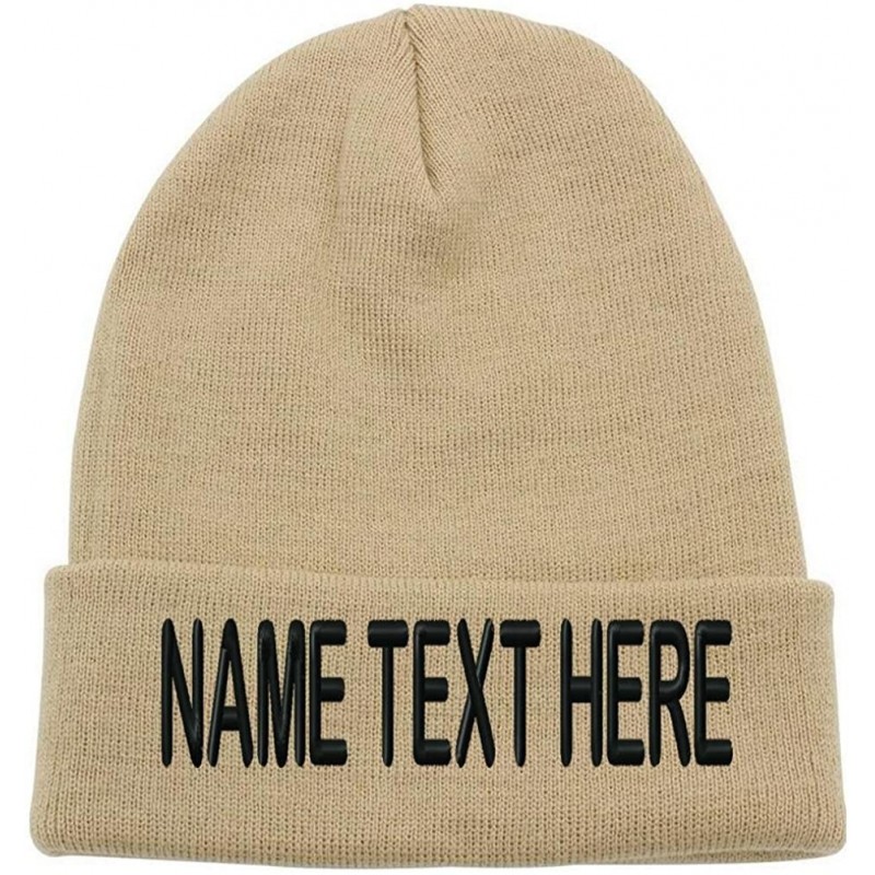 Skullies & Beanies Custom Embroidery Personalized Name Text Ski Toboggan Knit Cap Cuffed Beanie Hat - Beige - CW1892DZEXI $18.67