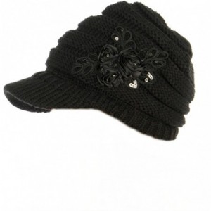 Newsboy Caps Women's Cable Knit Newsboy Visor Cap Hat with Sequined Flower Accent - Black - CE11P1658Z7 $33.10