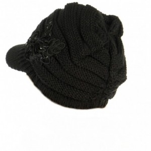 Newsboy Caps Women's Cable Knit Newsboy Visor Cap Hat with Sequined Flower Accent - Black - CE11P1658Z7 $14.06
