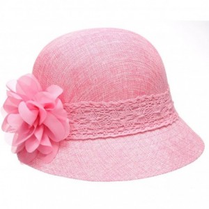 Bucket Hats Women's Gatsby Linen Cloche Hat With Lace Band and Flower - Pink - CX12ER398X7 $29.17