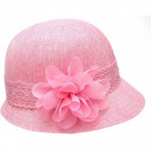 Bucket Hats Women's Gatsby Linen Cloche Hat With Lace Band and Flower - Pink - CX12ER398X7 $17.34