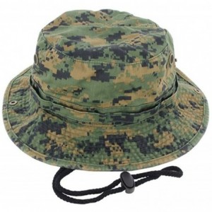 Sun Hats 100% Cotton Boonie Fishing Bucket Men Safari Summer String Hat Cap - Digital Camo - CX12K5IQBKV $9.71