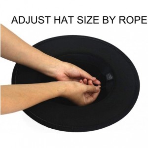 Fedoras Men & Women Wide Brim Felt Fedora Hat with Belt - A-black - CY18ZKRUZGZ $9.77