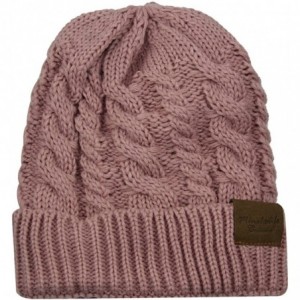 Skullies & Beanies Women's Winter Beanie Warm Fleece Lining - Thick Slouchy Cable Knit Hat - Pink - C012N1Y8JIL $8.95