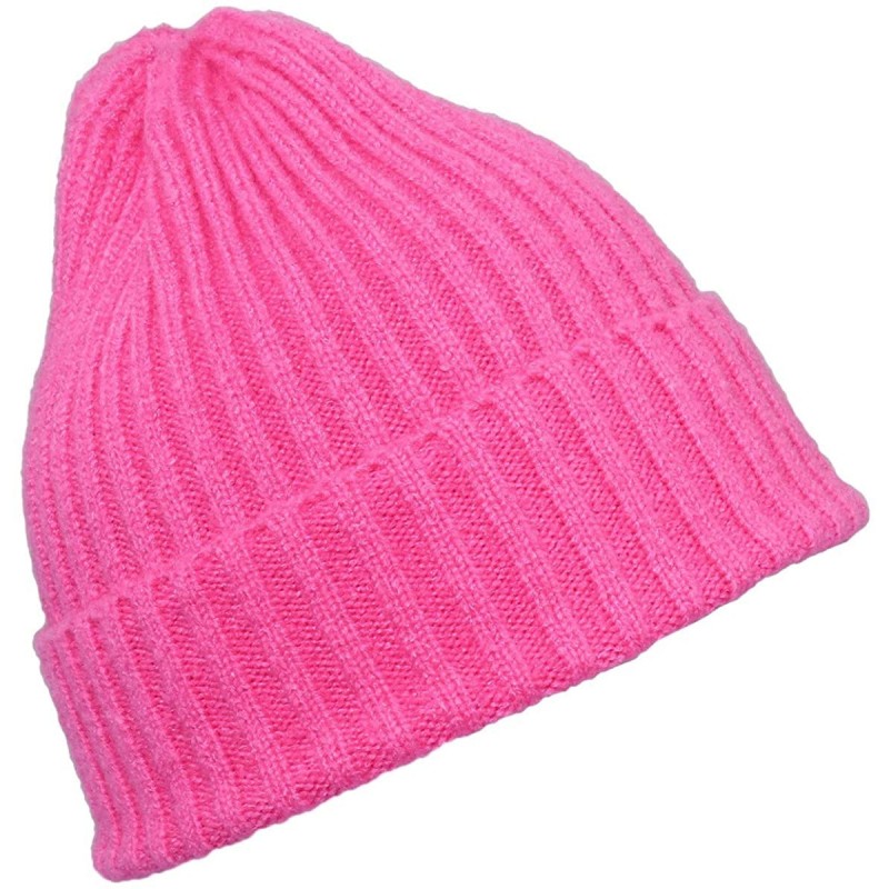 Skullies & Beanies Beanie Hats for Women and Men-Skull Stretch Solid Cuff Knitted Slouchy Caps - Style 2 Hot Pink - CV18ID9XL...
