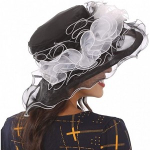 Sun Hats Ladies Wide Brim Organza Derby hat for Kentucky Derby Church Tea Party Wedding - S021-black/White - C718QAD92KL $20.23