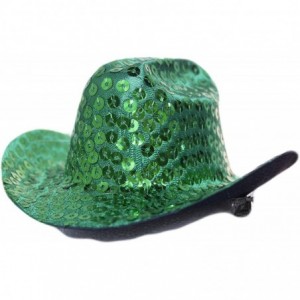 Cowboy Hats 5 Inch Mini Sequin Cowboy Hat Hair Clip - Green - CE12EF6NTZ9 $8.87