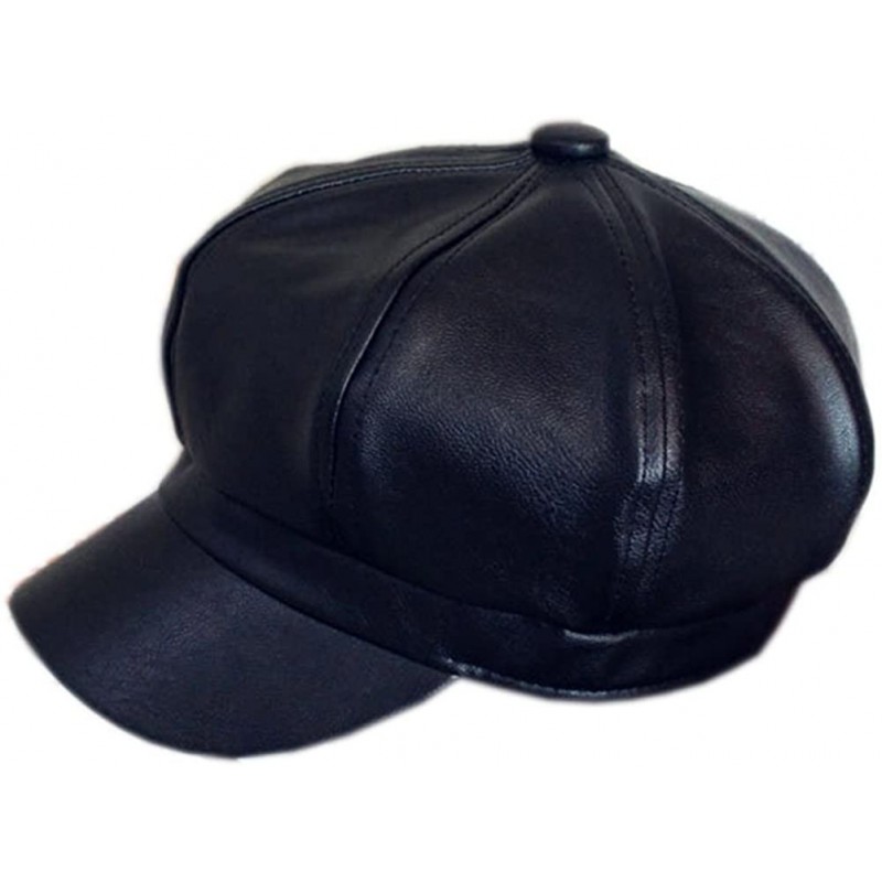 Newsboy Caps Faux Leather 8 Pieces Cabbie Hat Beret Newsboy Cap - Black - CI12LA5VL6B $9.84