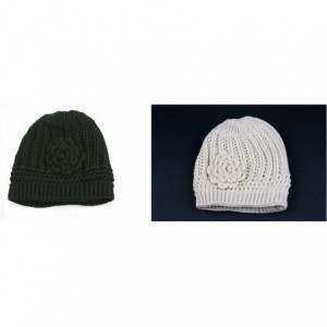 Skullies & Beanies Winter Knit Flower Beanie Hat 333HB - 2 Pcs Black & Light Beige - CX122Q1NB35 $13.80