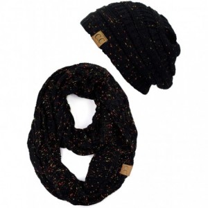 Skullies & Beanies Soft Stretch Colorful Confetti Cable Knit Beanie and Infinity Loop Scarf Set - Black - CI18KXI6Z9N $19.98