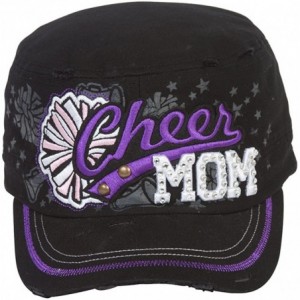 Newsboy Caps Sports Mom Distressed Adjustable Cadet Cap - Black - Cheer Mom - CY17XE4LRZG $10.05