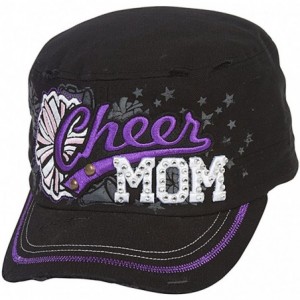 Newsboy Caps Sports Mom Distressed Adjustable Cadet Cap - Black - Cheer Mom - CY17XE4LRZG $10.05