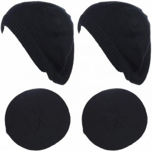 Berets JTL Beret Beanie Hat for Women Fashion Light Weight Knit Solid Color - 2pcs-pack Black and Black - CF18QDUO2EW $18.77