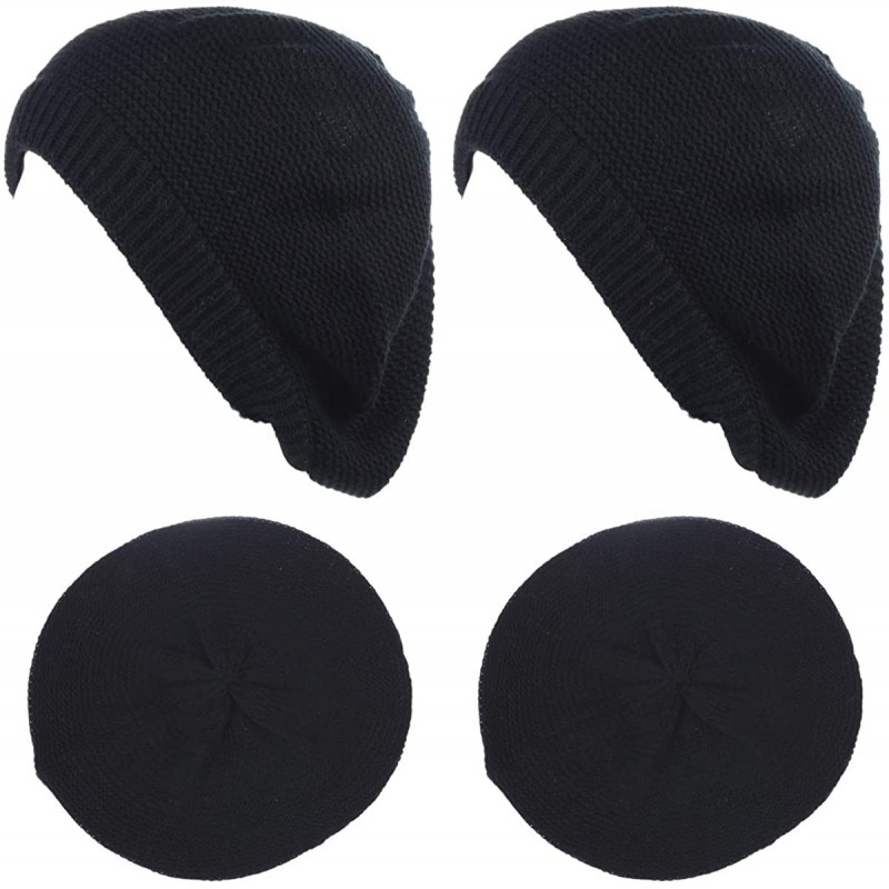 Berets JTL Beret Beanie Hat for Women Fashion Light Weight Knit Solid Color - 2pcs-pack Black and Black - CF18QDUO2EW $18.77