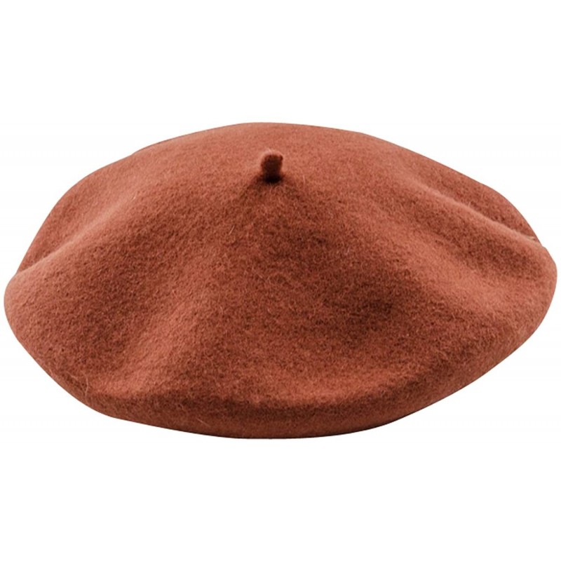 Berets Women Or Men 100% Wool Solid Berets French Beret - Brownish Red - CG187ECSTE9 $11.20