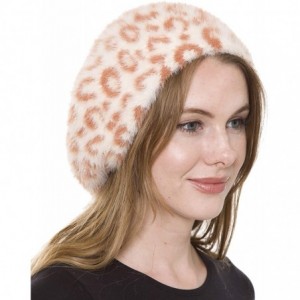 Berets Women's French Style Beret Hat Casual Leopard Zebra Print Fuzzy Faux Fur Cozy Warm Beret Beanie - Orange/Beige - CC18Z...