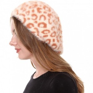 Berets Women's French Style Beret Hat Casual Leopard Zebra Print Fuzzy Faux Fur Cozy Warm Beret Beanie - Orange/Beige - CC18Z...