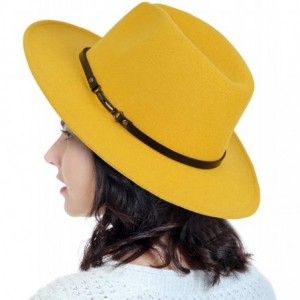 Fedoras Men & Women Classic Wide Brim Fedora Hat with Belt Buckle Wool Felt Panama Fedora M/L - A-yellow - CO18A5TALHH $32.98