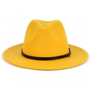 Fedoras Men & Women Classic Wide Brim Fedora Hat with Belt Buckle Wool Felt Panama Fedora M/L - A-yellow - CO18A5TALHH $16.27