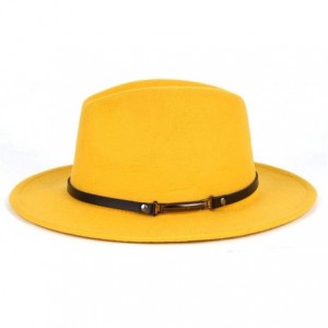 Fedoras Men & Women Classic Wide Brim Fedora Hat with Belt Buckle Wool Felt Panama Fedora M/L - A-yellow - CO18A5TALHH $16.27