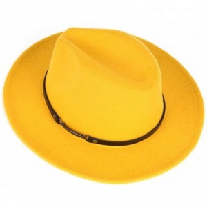 Fedoras Men & Women Classic Wide Brim Fedora Hat with Belt Buckle Wool Felt Panama Fedora M/L - A-yellow - CO18A5TALHH $16.27