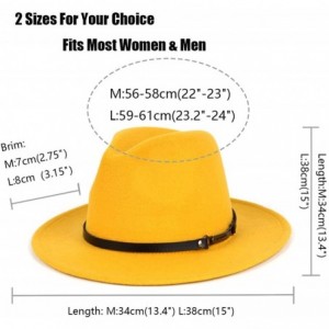 Fedoras Men & Women Classic Wide Brim Fedora Hat with Belt Buckle Wool Felt Panama Fedora M/L - A-yellow - CO18A5TALHH $16.27