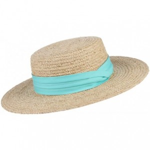 Sun Hats Women Straw Flat Top Boater Hat Braided Straw Wide Brim Summer Beach Cap Ribbon Straw Fedora Sun Hat - Beige 4 - CB1...