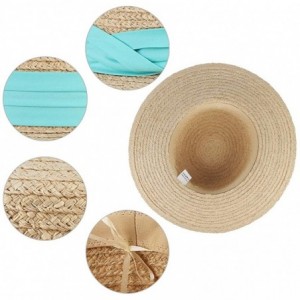 Sun Hats Women Straw Flat Top Boater Hat Braided Straw Wide Brim Summer Beach Cap Ribbon Straw Fedora Sun Hat - Beige 4 - CB1...