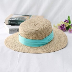 Sun Hats Women Straw Flat Top Boater Hat Braided Straw Wide Brim Summer Beach Cap Ribbon Straw Fedora Sun Hat - Beige 4 - CB1...