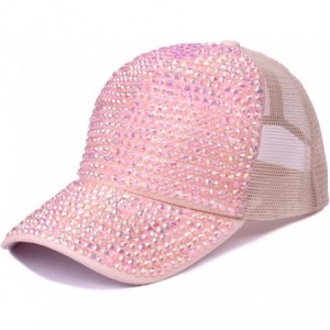 Baseball Caps Unisex Summer Sparkling Baseball Cap Rhinestone Drilling Breathable Net Hat - Pink1 - C518EOT85LQ $15.41