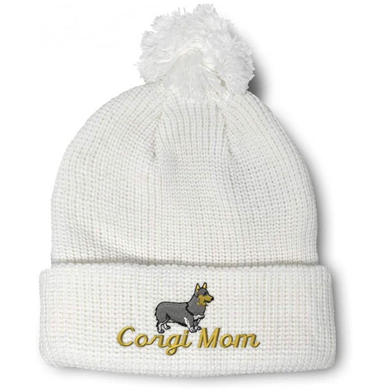 Skullies & Beanies Winter Pom Pom Beanie Men & Women Pembroke Welsh Corgi Mom Embroidery 1 Size - White - CC18A0CI8CN $11.60