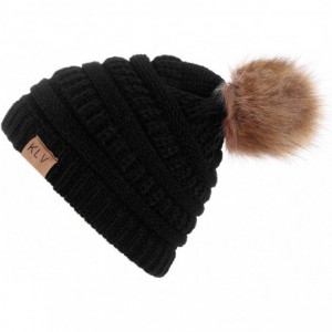 Skullies & Beanies Thick Warm Winter Beanie Hat Soft Stretch Slouchy Skully Knit Cap for Women - Pom-black - CO18HTU7TMS $12.14