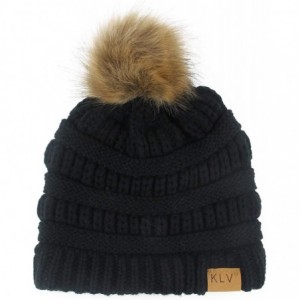 Skullies & Beanies Thick Warm Winter Beanie Hat Soft Stretch Slouchy Skully Knit Cap for Women - Pom-black - CO18HTU7TMS $12.14