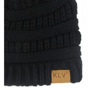 Skullies & Beanies Thick Warm Winter Beanie Hat Soft Stretch Slouchy Skully Knit Cap for Women - Pom-black - CO18HTU7TMS $12.14