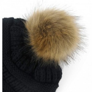 Skullies & Beanies Thick Warm Winter Beanie Hat Soft Stretch Slouchy Skully Knit Cap for Women - Pom-black - CO18HTU7TMS $12.14