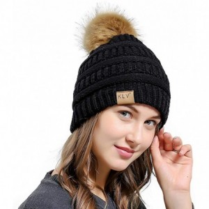 Skullies & Beanies Thick Warm Winter Beanie Hat Soft Stretch Slouchy Skully Knit Cap for Women - Pom-black - CO18HTU7TMS $12.14