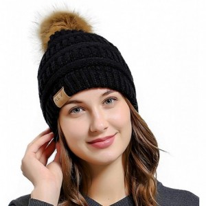 Skullies & Beanies Thick Warm Winter Beanie Hat Soft Stretch Slouchy Skully Knit Cap for Women - Pom-black - CO18HTU7TMS $12.14