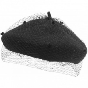 Berets Beret Hat Vintage Hepburn Mesh Wool French Style for Women Ladies - Black - CB18L86ZW9N $23.02