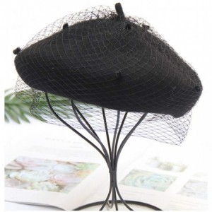 Berets Beret Hat Vintage Hepburn Mesh Wool French Style for Women Ladies - Black - CB18L86ZW9N $11.67