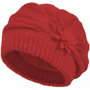Berets Women's Winter Hat French Beret Solid Floral Decoration Knit Beanie Cap - Burgundy - CD188TUIQSO $31.65