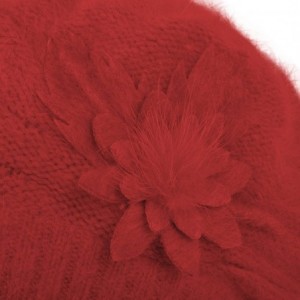 Berets Women's Winter Hat French Beret Solid Floral Decoration Knit Beanie Cap - Burgundy - CD188TUIQSO $14.54