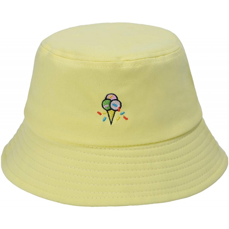 Bucket Hats Unisex Fashion Embroidered Bucket Hat Summer Fisherman Cap for Men Women - Icecream Yellow - C61983RUISA $20.68