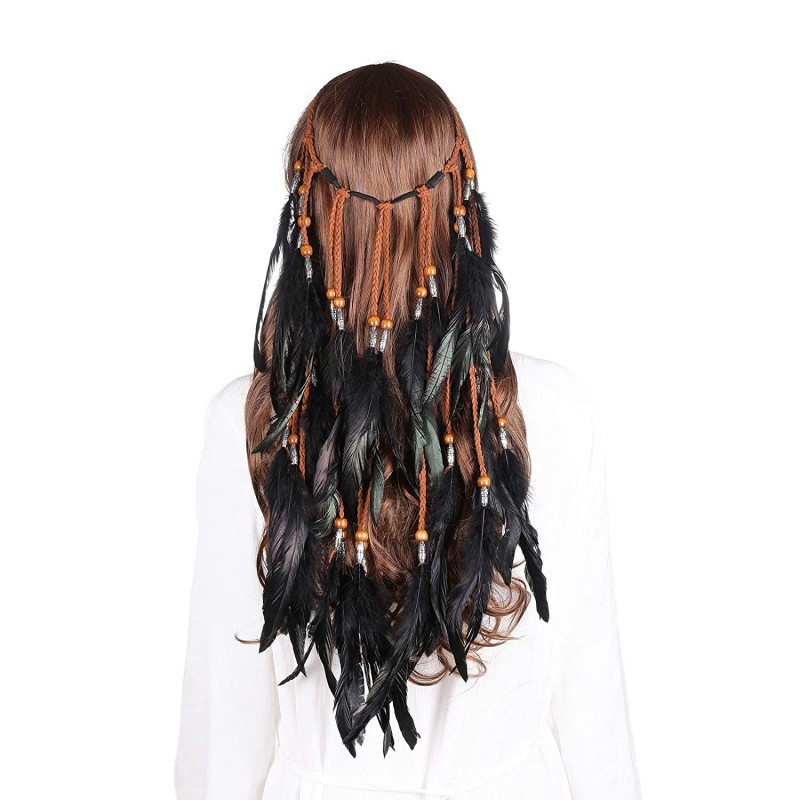 Headbands Boho Headdress Feather Headband Accessories - Black - CF18M5C8ZO0 $9.67