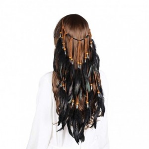 Headbands Boho Headdress Feather Headband Accessories - Black - CF18M5C8ZO0 $9.67