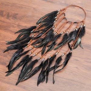 Headbands Boho Headdress Feather Headband Accessories - Black - CF18M5C8ZO0 $9.67