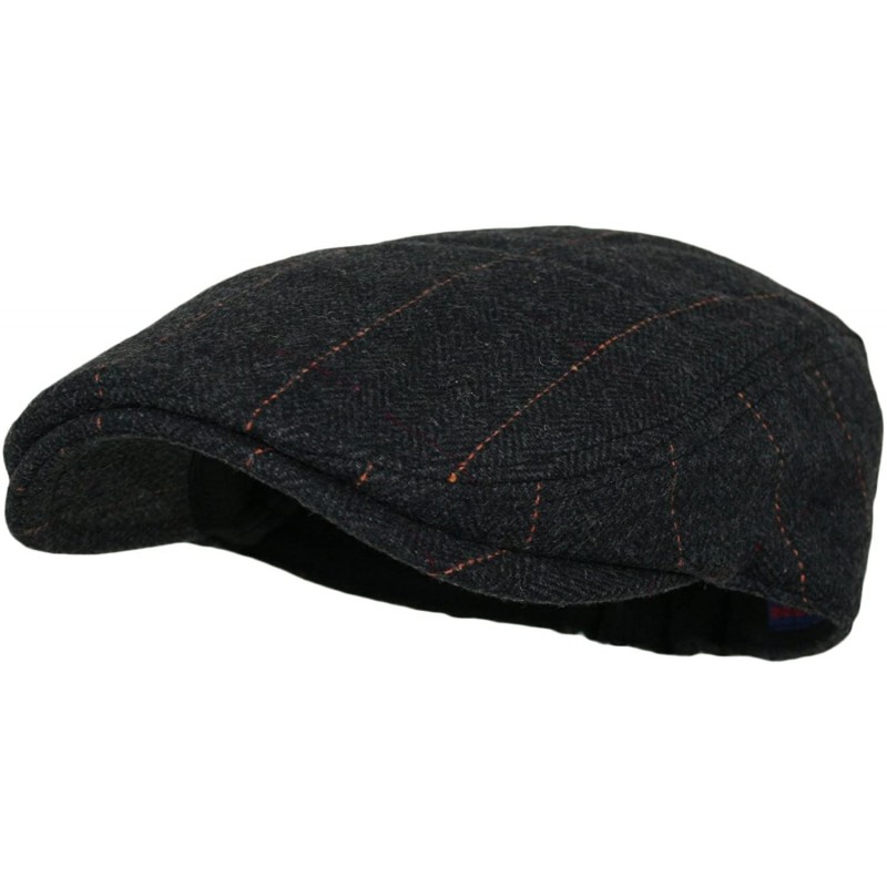 Newsboy Caps Men's Herringbone Wool Tweed Newsboy IVY Cabbie Driving Hat - Plaid Black - CV127ZXNZ8F $13.08